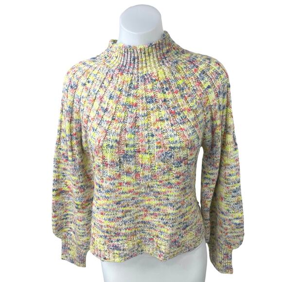 Aerie Multicolor Confetti Funnel Mock Neck Ribbed Pullover Sweater Top Size S - Picture 1 of 5